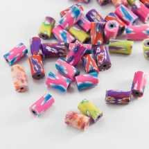 Намистини з полімерної глини, Ручна Робота, Циліндри, Колір: Мікс, Розмір: діаметр 6 ~ 7 мм, товщина 10 ~ 11 мм, Отвір 2мм, (УТ100019612)