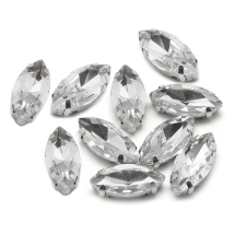 Пришивные Стразы, Стекло Горный Хрусталь, Основа Латунь, Конский глаз, Цвет: Бесцветный, Размер: 15x7x5мм, Отверстие 0.8-1мм, (УТ100019701)