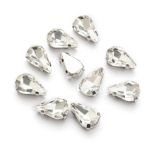 Пришивные Стразы Стекло, Основа Латунь Цвета Платина, Капля, Цвет: Бесцветный, Размер: 10x6.5x4.4мм, отв 0.8-1мм, (УТ100019720)