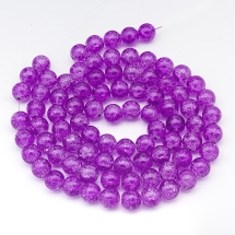 Бусины "Битое Стекло" Круглые, Цвет: Сиреневый, Диаметр: 10мм, Отверстие 2мм, около 80шт/80см/нить, (УТ100019784)