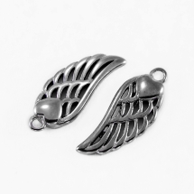 Кулон Крыло с Сердцем, Нержавеющая Сталь, Цвет: Оружейная Сталь, Размер: 20х8х2.5мм, Отверстие 1.6мм, (УТ100019861)