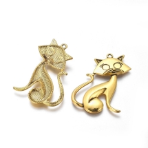 Кулон Кот, Металл, Цвет: Античное Золото, Размер: 46x30x5мм, Отверстие 2мм, (УТ100019907)