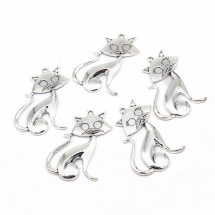 Кулон Кот, Металл, Цвет: Античное Серебро, Размер: 46x30x5мм, Отверстие 2мм, (УТ100019908)