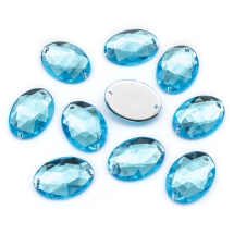 Пришивные Акриловые Стразы, 2 отверстия, Овальные, Цвет: Темно-голубой, Размер: 18х13х5мм, Отв-тие 1мм, (УТ100020841)