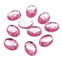 Пришивные Акриловые Стразы, 2 отверстия, Овальные, Цвет: Фламинго, Размер: 18х13х5мм, Отв-тие 1мм, (УТ100020842)