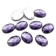 Пришивные Акриловые Стразы, 2 отверстия, Овальные, Цвет: Фиолетовый, Размер: 18х13х5мм, Отв-тие 1мм, (УТ100020843)