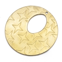 Кулон Круглый Плоский, Нержавеющая Сталь, с Текстурой Звезда, Цвет:Золото, Размер: 35.3х1мм, Отверстие 1.4мм, (УТ100020881)