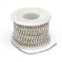 Стразовая Цепь Декоративная, Серебро/Кристалл АВ, 2.6мм, около 9м/катушка, (УТ100020933)