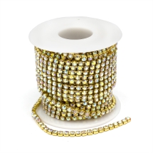Стразовая Цепь Декоративная, Без Покрытия/Кристалл АВ, 3мм, около 9м/катушка, (УТ100020942)