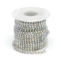 Стразовая Цепь Декоративная, Серебро/Кристалл АВ, 3мм, около 9м/катушка, (УТ100020944)