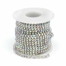 Стразовий Ланцюг Декоративний, Срібло/Кришталь АВ, 4мм, близько 9м/котушка, (УТ100020945)