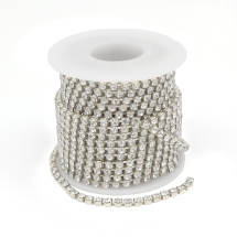 Стразовий Ланцюг Декоративний, Срібло/Кришталь, 4мм, близько 9м/котушка, (УТ100020953)
