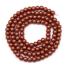 Жемчуг Бусины Стекло 8мм, Глянцевые, Круглые, Цвет: Шоколад, Диаметр: 8мм, Отв-тие 1мм, около 105шт/81см/нить, (УТ100021087)