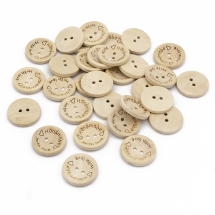 Ґудзики Дерев'яні на 2-отвори Круглі зі словами Handmade With Love, Бежевий, 25x4мм, Отвір 2.5мм, (УТ100021188)