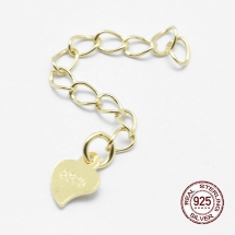 Серебро 925 Удлинительная Цепочка с Кулоном-Сердце, Концевик, Позолота 18К, 39~41мм, Подвеска 7х5х0.5мм, (УТ100021213)