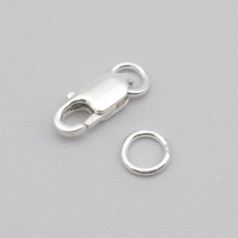 Срібло 925 Застібка Карабін-Лобстер з Кільцями, Срібло, 14мм, Карабін 8х4х2мм, Отвір 2.5мм, (УТ100021522)