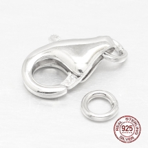 Срібло 925 Застібка Карабін-Лобстер з Кільцями, 10х7х3мм, Отвір 3мм та 4мм, (УТ100021529)