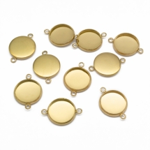 Коннектор-Сеттинг Круглый под Кабошон, 2 отверстия, Нержавеющая Сталь, Цвет: Золото, Размер: 16x10x2мм, Внутренний 8мм, Отверстие 2мм, (УТ100021638)