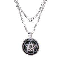 Кулон Звезда Круглый на Цепочке, Металл и Стекло, Цвет: Серебро, Цепочка: 45-50см, Кулон: 27мм, (УТ100021772)