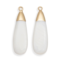 Кулон Натуральный Речной Перламутр, Капля, Фурнитура Латунь, Цвет: Золото, Белый, Размер: 32~33,5x9~10,5x4~5мм, Ответстие 1.6мм, (УТ100021805)