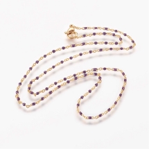 Ожерелье из Нержавеющей Стали, Цепь с Эмалевыми Звеньями, Цвет: Золото и Фиолетовый, Застежка Карабин Лобстер, Размер: 45см х1.5-2мм, (УТ100022139)