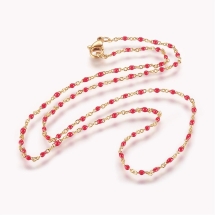 Ожерелье из Нержавеющей Стали, Цепь с Эмалевыми Звеньями, Цвет: Золото и Красный, Застежка Карабин Лобстер, Размер: 45смх1.5-2мм, (УТ100022141)