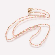 Ожерелье из Нержавеющей Стали, Цепь с Эмалевыми Звеньями, Цвет: Золото и Розовый, Застежка Карабин Лобстер, Размер: 45смх1.5-2мм, (УТ100022142)