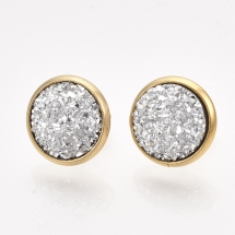 Серьги Пусеты, Серьги-Гвоздики Нержавеющая Сталь и Смола, Золото и Серебристый, 14мм, Пин 0.8мм, (УТ100022158)