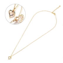 Ожерелье Цепочка с Кулоном Сердце из Нержавеющей Стали с Разноцветными Фианитами, Золото, 45.5см, (УТ100022201)