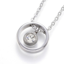 Ожерелье с Кулоном, Нержавеющая Сталь, Кольцо, со Стразами, Застежка Карабин-лобстер, Размер: Цепь 46см, Кулон: 13.5x3мм, (УТ100022204)