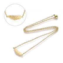 Ожерелье с Кулоном, Нержавеющая Сталь, Лист, Цвет: Золото, Размер: Цепь 43.5см, Кулон: 6x22x1мм, (УТ100022217)