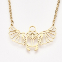 Ожерелье с Кулоном, Нержавеющая Сталь, Скарабей, Цвет: Золото, Размер: Цепь 45см, Кулон: 22x35.5x1мм, (УТ100022220)