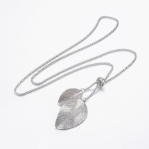 Ожерелье из Нержавеющей Стали, Лариат, Лист, Регулируемое, Застежка Бусина Фиксатор, Цепь 65см, Подвеска: 29x17x3мм и 42x25x5мм, (УТ100022283)