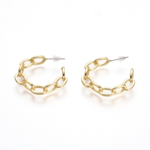 Серьги Пусеты, Латунь, Цепь, Кольца, Цвет: Золото, Заглушка пластик, Пин из Стерлингового Серебра, Размер: 30x6мм, Штифт 0.7мм, (УТ100022334)