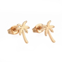 Серьги Пусеты, Нержавеющая Сталь, Пальма, Цвет: Золото, Размер: 13x9x1мм, Штифт: 0.8мм, (УТ100022352)