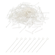 Піни з колечком, Латунь, Срібло, 30х0.7мм, Отвір 2 мм, близько 400шт/50г (УТ100022549)