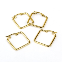 Серьги-кольца, Нержавеющая Сталь, Квадрат, Цвет: Золото, Размер: 25x22x2мм, Штифт: 1x0,7мм, (УТ100022645)