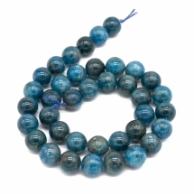 Намистини Натуральний Апатит, На нитках, Круглий, Колір: Синій, Розмір: 10мм, Отвір 1мм, близько 39шт / 39см / нитка (УТ100022700)