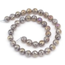 Бусины Натуральный Агат, Круглые, Граненые, Гальваническое Покрытие, Серые, 10мм, Отверстие 1мм, около 38шт/38см/нить, (УТ100022747)