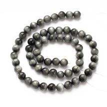 Бусины Натуральный Соколиный Глаз, Класс А, на нитях, Круглые, Цвет: Серый, Размер: 6-6.5мм, Отверстие: 1мм, около 60шт/37.5см/нить (УТ100022778)
