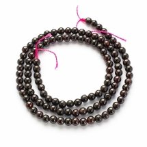 Намистини Натуральний Гранат Клас B, На нитках, Круглі, Бордовий, 4 мм, Отвір 0.8мм, близько 90шт/36см/нитка, (УТ100022880)