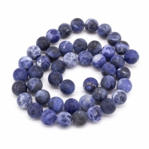 Намистини Натуральний Содалит, На нитках, Морозний Стиль, Круглі, Колір: Синій, Діаметр: 8 мм, Отвір 1мм, близько 45шт / 37см / нитка, (УТ100023026)