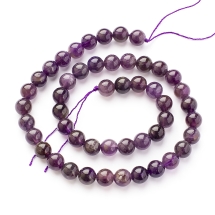 Бусины Натуральный Аметист, на нитях, Класс АВ, Круглые, Размер: 8~9мм, Отверстие 1мм, около 44шт/37см/нить, (УТ100023063)