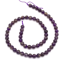 Намистини Натуральний Аметист, На нитках, Клас АВ, Круглі, Розмір: 6~7мм, Отвір 1мм, близько 60~67шт/37см/нитка, (УТ100023064)