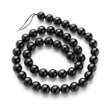 Намистини Натуральний Чорний Турмалін Круглі, 8мм, Отвір 1мм, близько 45шт/36см/нитка, (УТ100023070)