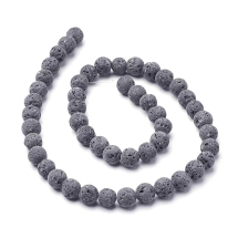 Бусины Натуральная Лава, на нитях, Круглые, Нешлифованные, Цвет: Серый, Размер: 12мм, Отверстие 1.5мм, около 32шт/39см/нить, (УТ100023117)