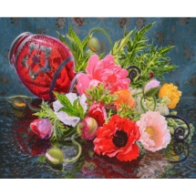 Картина за номерами "Ваза з квітами", Полотно на Дерев'яному підрамнику, Акрилові Фарби, Кисті, Розмір: 30х40см, (УТ100023165)