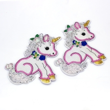 Нашивка на Одяг, Вишита нашивка, Термонаклейка, Аплікація з паєтками, Блискітками, Єдиноріг, Розмір: 135x120x1.5мм, (УТ100023457)