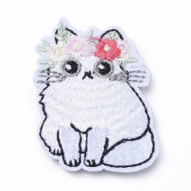 Нашивка на Одежду, Вышитая нашивка, Термонаклейка, Аппликация, Кот с Цветком, Размер: 49x40x2мм, (УТ100023485)