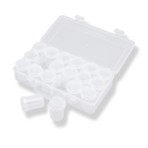 Контейнер с Баночками для Бисера, Пластик, Бесцветный, Контейнер 26x14x6см, Баночка: 6x4см, Обьем 20мл, 18шт/набор, (УТ100023527)